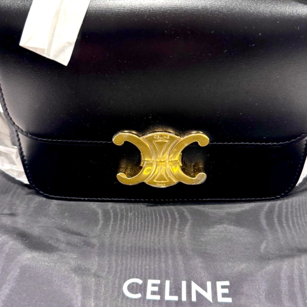 Celine Teen Triomphe Handbag in Shiny Calfskin Black